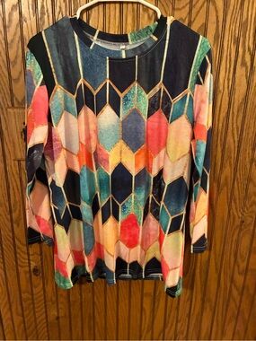 Long Sleeve Geometric Print Women's Top - Multicolor